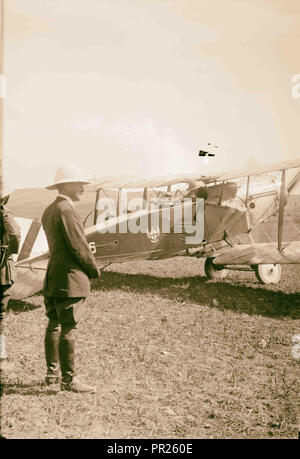 Herbert Samuel beside Col. Lawrence's airplane before takeoff to el-Azrak. 1921, Jordan Stock Photo