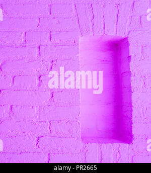 Modern vintage neon purple stone brick wall background with empty framework Stock Photo