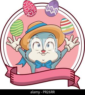 rabbit juggling easter eggs Stock Vector