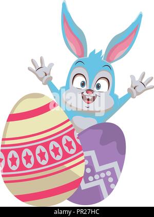 Rabbit with easter eggs cartoon Stock Vector