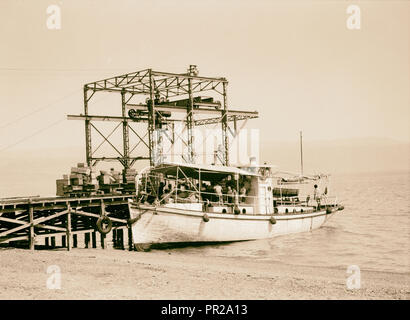Dead Sea Album, prepared for the Palestine Potash Ltd. The Palestine Potash pier at the north end. 1934 Stock Photo