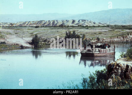 Jericho and Dead Sea area and River Jordan. River Jordan, the ferry. 1950 Stock Photo