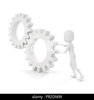 3d man- businessmen  pushing  two gear wheels Stock Photo