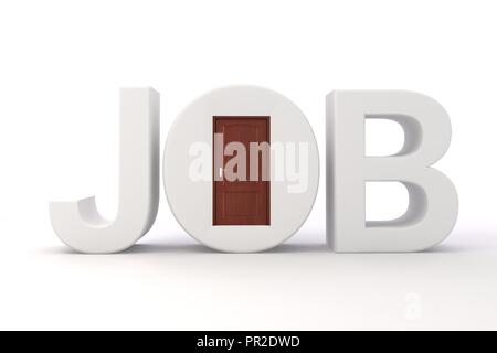 3d job text and door, on white background Stock Photo