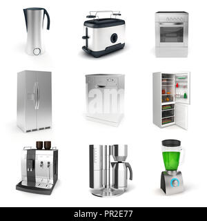 3d render of household appliances on white background Stock Photo