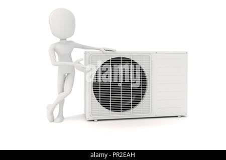 3d man and air conditioning unit on white background Stock Photo - Alamy