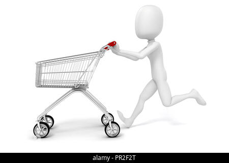3d man and shopping cart on white background Stock Photo