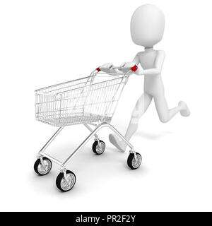 3d man and shopping cart on white background Stock Photo