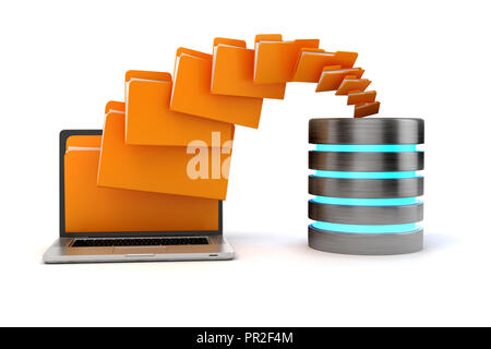3d laptop folders and cloud server, on white background Stock Photo
