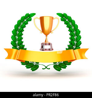 3d golden trophy and laurel Stock Photo