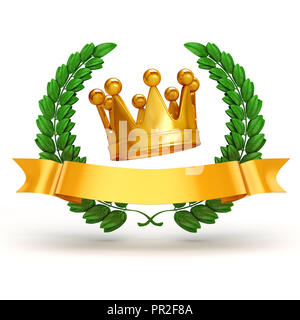 3d golden trophy and laurel Stock Photo