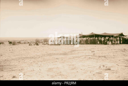 Pan-Islamic conference gathers at Shunet Nimrin, Transjordan. Bedouin reception tent prepared for the conference. 1931, Jordan Stock Photo