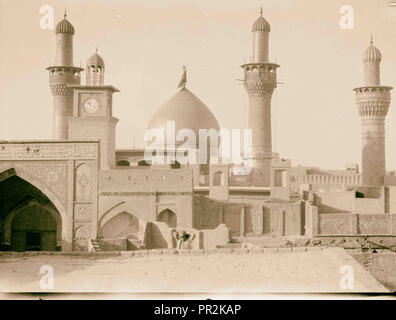 Iraq. Kerbela. Second holy city of the Shiite Moslems [i.e., Muslims]. The great mosque with dome and minarets overlaid with Stock Photo