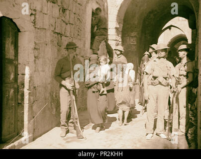 The raising of the siege of Jerusalem Scene in the Old City narrow streets. 1938, Jerusalem, Israel Stock Photo