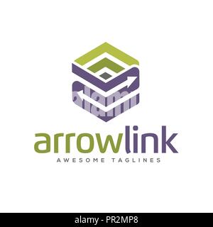 Arrows link box logo, 3d arrow link business logo concept illustration, Abstract cube arrows, business logo concept illustration, Abstract t box icon Stock Vector