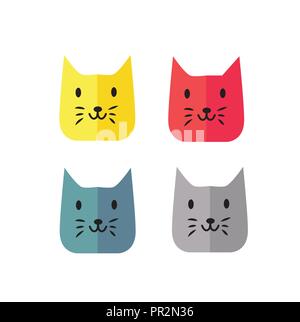 simple and modern funny cat face color style,Pet store logo,Funny cat  linear style illustration. Pet food and accessories animal shop concept. Stock Vector