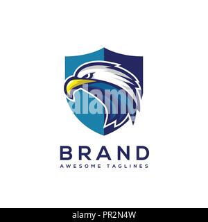 Eagle head with shield logo Template, Hawk mascot graphic, badge  eagle vector logo, eagle technology concept vector logo, eagle set of symbol logo Stock Vector