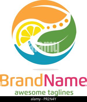 nature care circle logo, leaf fruit and hand logo concept, health nature care logo,green leaf fruit and hand logo, Stock Vector
