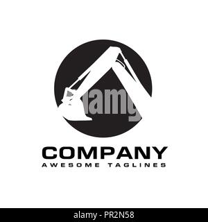 Excavators Construction machinery logo, Hydraulic mining excavator vector logo,. Heavy construction equipment symbol with boom dipper and bucket Stock Vector