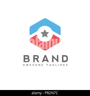 arrow up circle and star business logo, hexagon star Technology logo, star logo concept Stock Vector