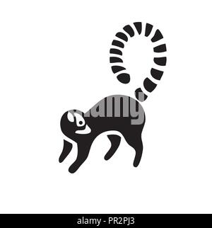 lemur silhouette logo vector, creative lemurs negative space logo vector,Ring-tailed lemur, lemurs Madagascar endemic animal logo Stock Vector