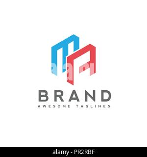 Letter MA logo isometric geometric color shape, lines initial, MA letter isometric style, letter M and A logo Stock Vector