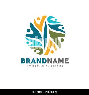 people community colorful logo template. Teamwork community symbol. Social logo. Partnership people  logo concept Stock Vector