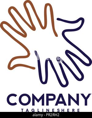 hands lines Care logo, togetherness concept logo, Union abstract hands logo, Hands closeup vector, Abstract social hands logo Stock Vector