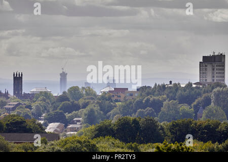 Deansgate Square skyscraper cluster development in manchester seen from  Metropolitan Borough of Oldham, Greater Manchester, England Stock Photo