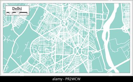 Delhi India City Map in Retro Style. Outline Map. Vector Illustration. Stock Vector