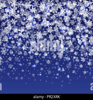 Vector snowflakes falling on blue background gradient Stock Vector