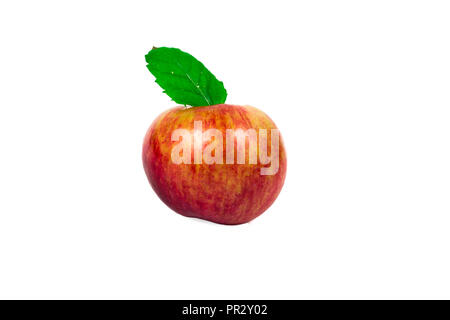 Ripe apple with green leaf Stock Photo