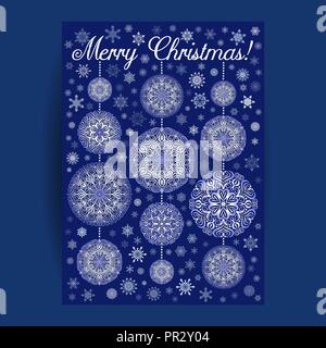 Christmas Card with Mandala Snowflakes on Blue Background Stock Vector