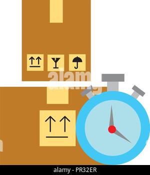 online shopping logistic clock cardboard boxes Stock Vector