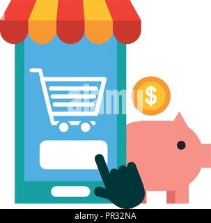 smartphone click piggy bank online shopping Stock Vector