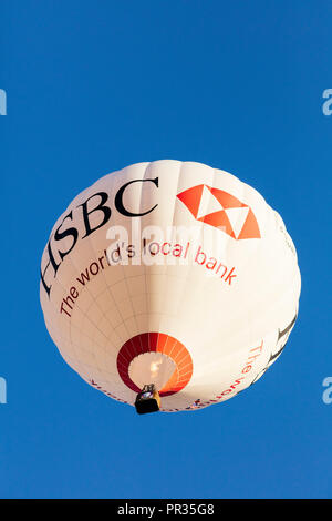 York, England, 28th September 2018, Hot Air Balloons taking off from the Knavesmire Racecourse on the first day of the Balloon Fiesta. Stock Photo