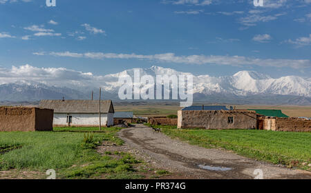 Beautifully located in the Alay Valley between the Zaalay Mountains and the Pamir, Sary Mogol is the starting point for visiting Lenin Peak. Stock Photo