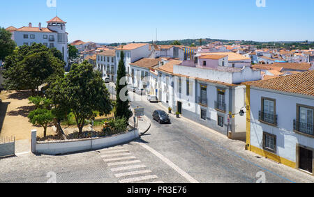 EVORA, PORTUGAL - JULY 01, 2016: View from the Diana garden (Jardim de Diana) to the Menino Jesus Street. Evora. Portugal Stock Photo