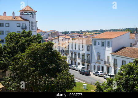 EVORA, PORTUGAL - JULY 01, 2016: View from the Diana garden (Jardim de Diana) to the Menino Jesus Street. Evora. Portugal Stock Photo