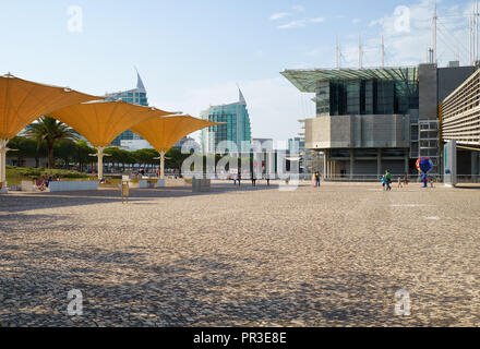 LISBON, PORTUGAL - JULY 04, 2016: The square in front of the the the Lisbon Oceanarium - the former  Oceans Pavilion in the World Expo 1998 Park of th Stock Photo