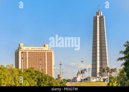 Jose Marti square with monument and memorial tower, Vedado district, Cuba, Havana Stock Photo