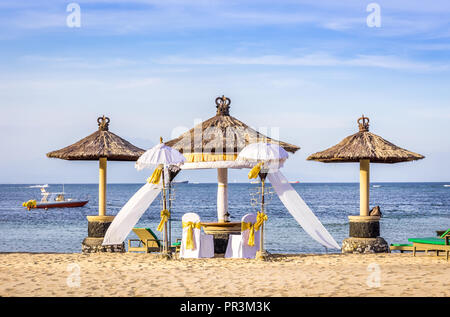 Wedding setting on sandy beach in Nusa Dua, Bali Stock Photo