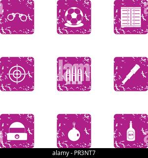 Seizure icons set, grunge style Stock Vector
