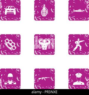 Aggression icons set, grunge style Stock Vector