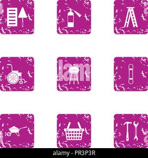 Injury icons set, grunge style Stock Vector