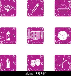 Measure icons set, grunge style Stock Vector