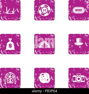 Speculate house icons set, grunge style Stock Vector