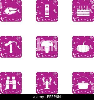 Meat boiling icons set, grunge style Stock Vector
