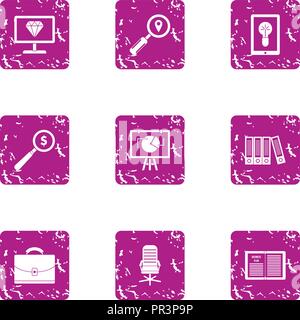 Magnifier icons set, grunge style Stock Vector