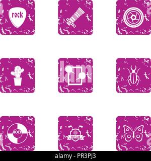 Rock star icons set, grunge style Stock Vector
